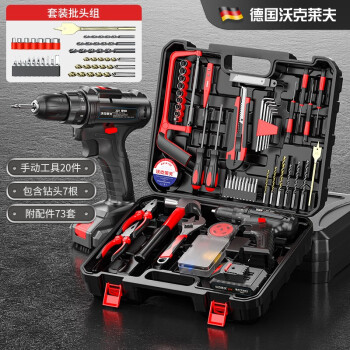 沃克莱夫手电钻工具箱家用五金工具套装组合维修套装电工木工电讯维修工具21V星耀100件套工具箱套装	